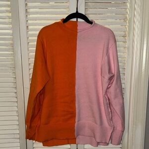 Colorblock Sweater - Orange and Pink